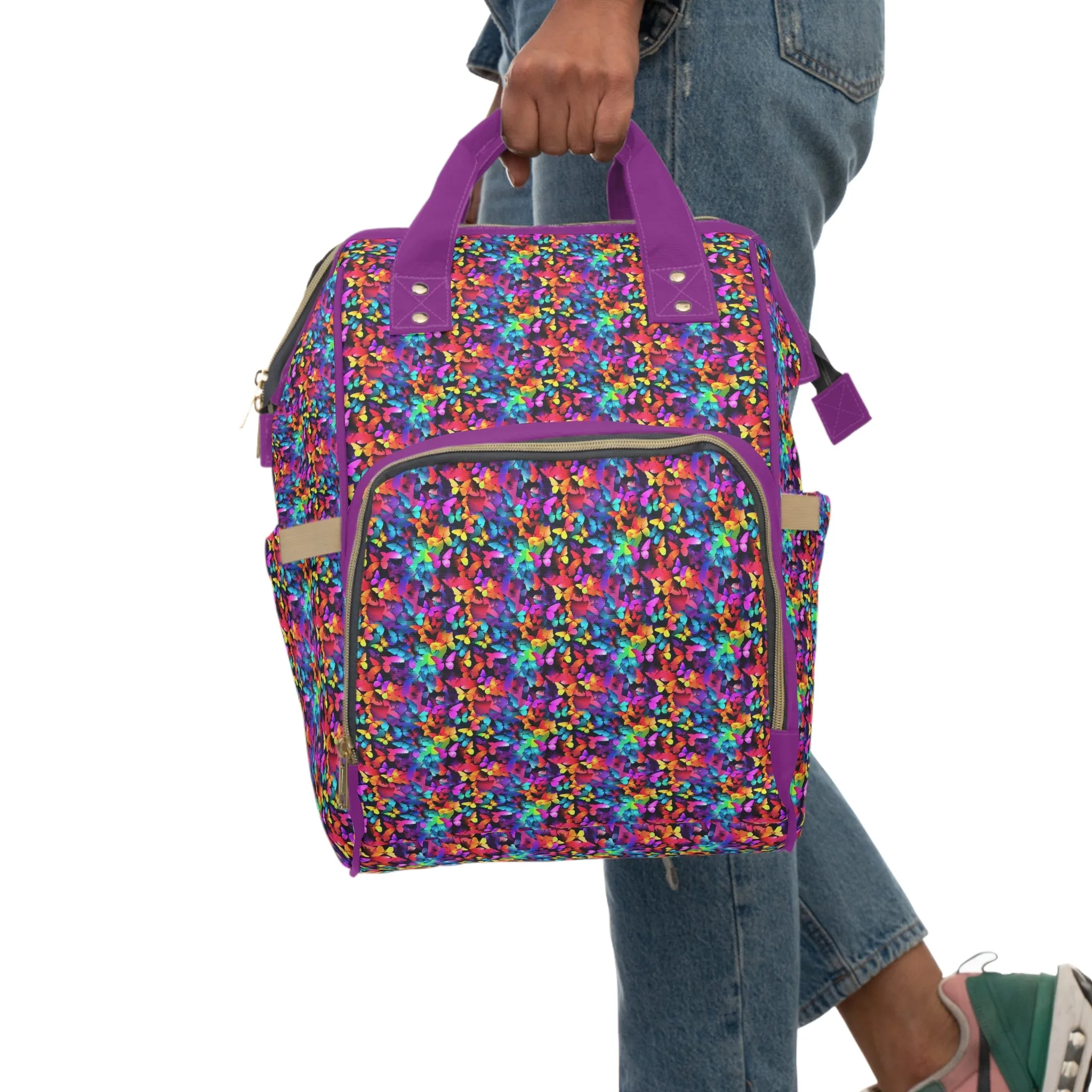 Elegant Butterfly Diaper Backpack - Lightweight & Durable Nylon Baby Bag with Beautiful Butterfly Motifs, Ideal for On-The-Go Parents