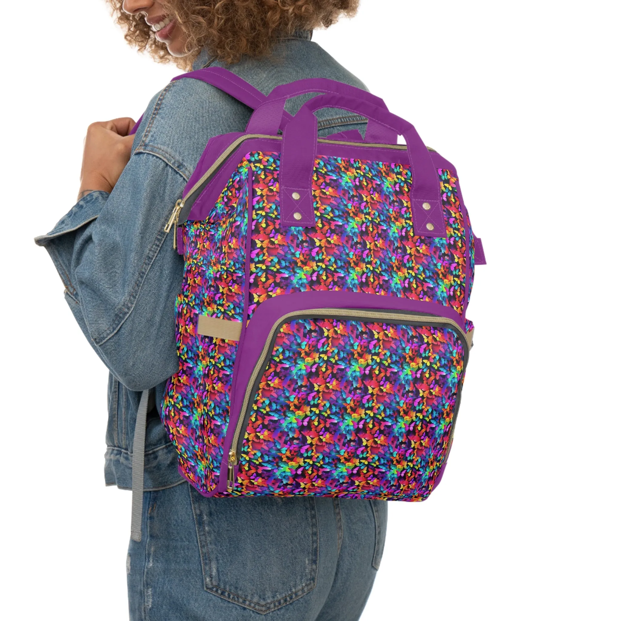 Elegant Butterfly Diaper Backpack - Lightweight & Durable Nylon Baby Bag with Beautiful Butterfly Motifs, Ideal for On-The-Go Parents
