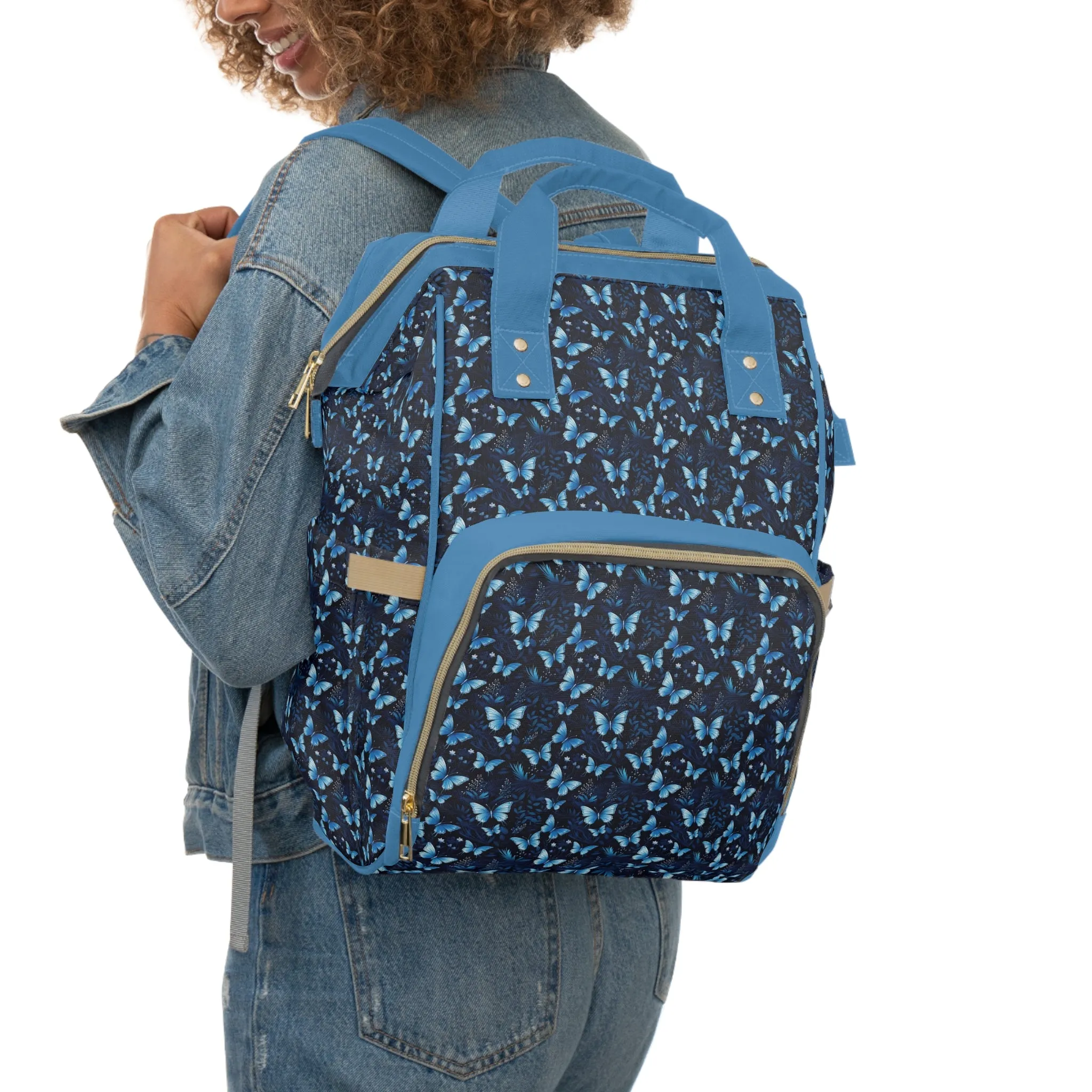Elegant Butterfly Diaper Backpack - Lightweight & Durable Nylon Baby Bag with Beautiful Butterfly Motifs, Ideal for On-The-Go Parents
