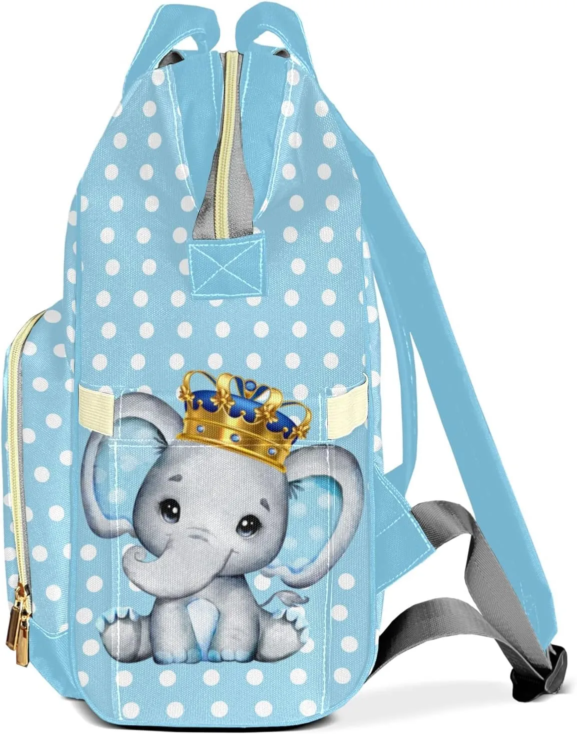 Elephant Blue Diaper Bags Custom Name Backpack Personalized Baby Nappy Travel Tote Bag for Mom Gift