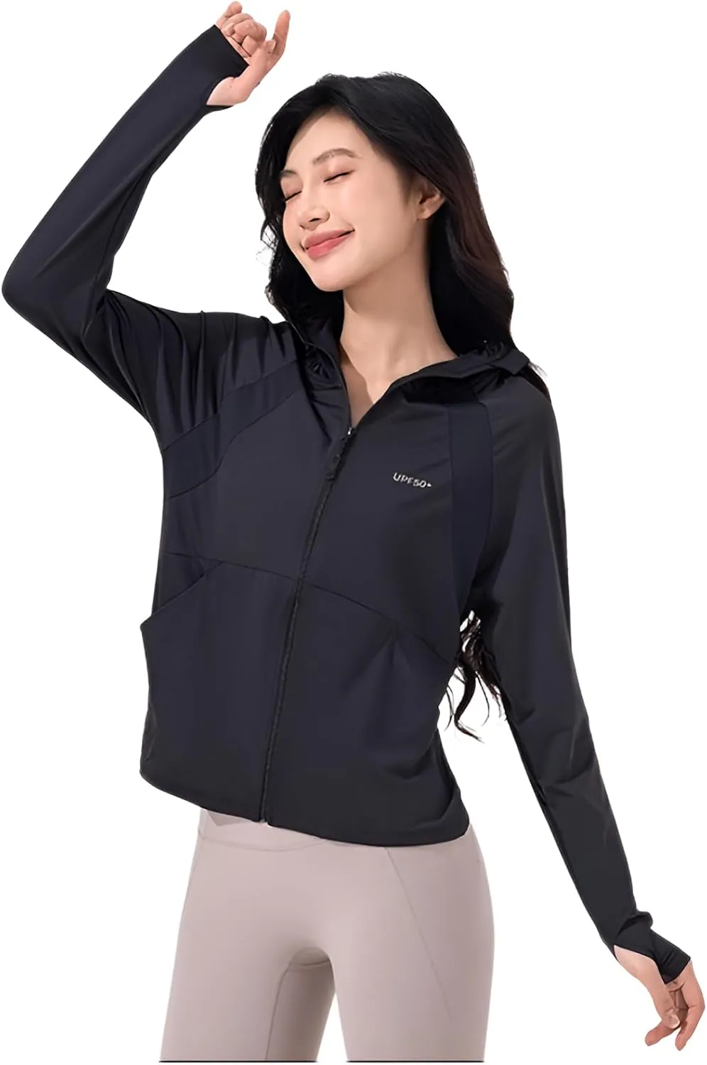 Ellniges]Stylish Women's Outdoor Protection Jacket - Lightweight, Breathable UV Blocker with Thumb Holes & Detachable Hood for Beach & Daily Wear【UV Protection】【Quick-Dry】