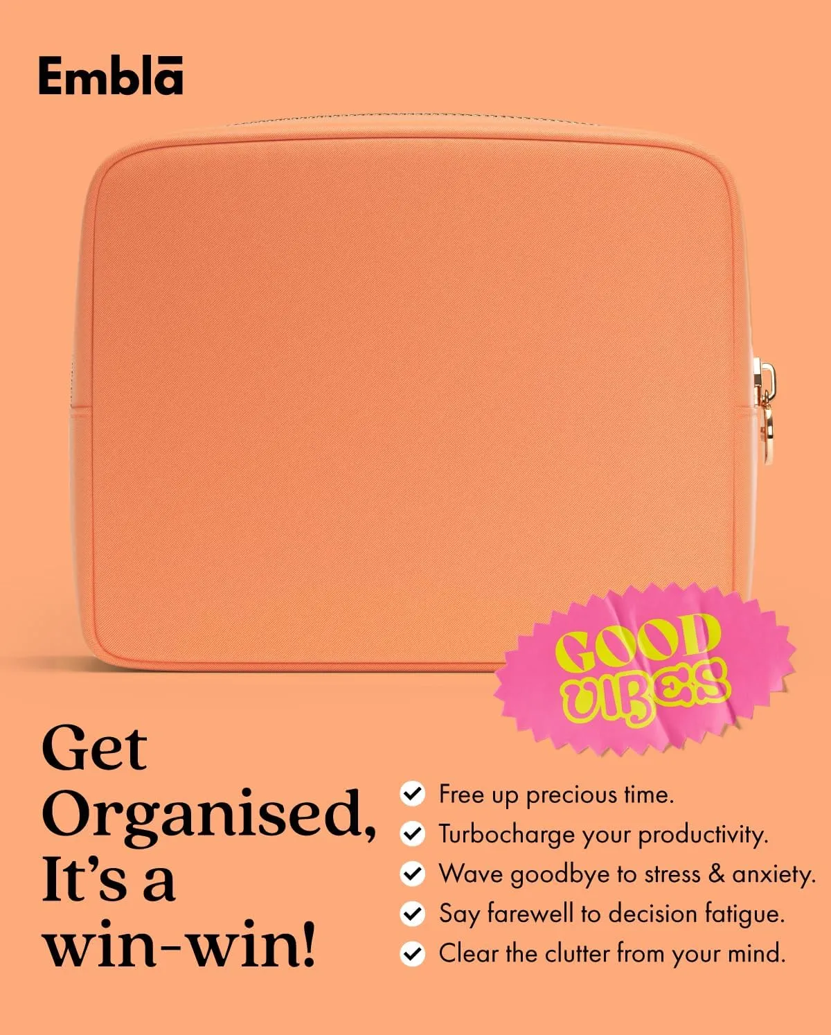 Embla Makeup Bag Travel Cosmetics Pouch and Toiletry Bag, Nylon Zipper Pouch Purse, Cute Make Up Organizer Storage Tote for Women Girls, Waterproof Travel Skincare Case, Large Makeup Bags, Apricot