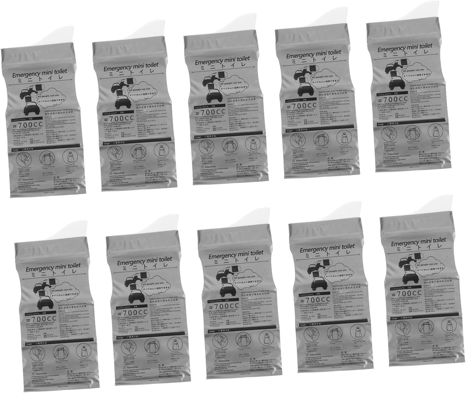 Emergency Mini Toilet 10pcs Portable Urinal Bags for Travel Car Camping Formation Unisex Leakproof Design