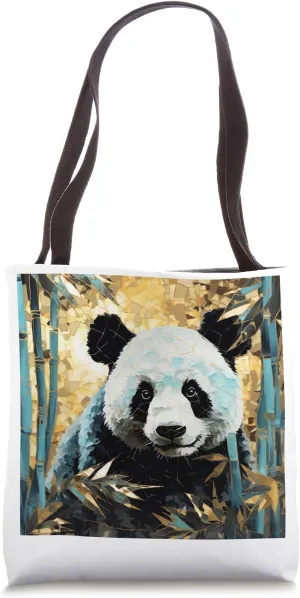 Enchanting Fragments Panda in Kintsugi Bamboo Tapestry Tote Bag