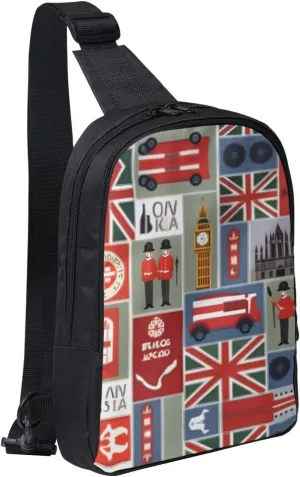 England Symbols Crossbody Backpack Travel Hiking Daypack Small Chest Bag For Women Men Outdoor Sports
