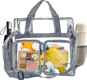 Enkrio Clear Makeup Bag Clear Cosmetic Bag Transparent Travel Cosmetic Storage Bag with 4 External Pockets and Adjustable Shoulder Strap Clear Makeup Bags with Zipper for Toiletries