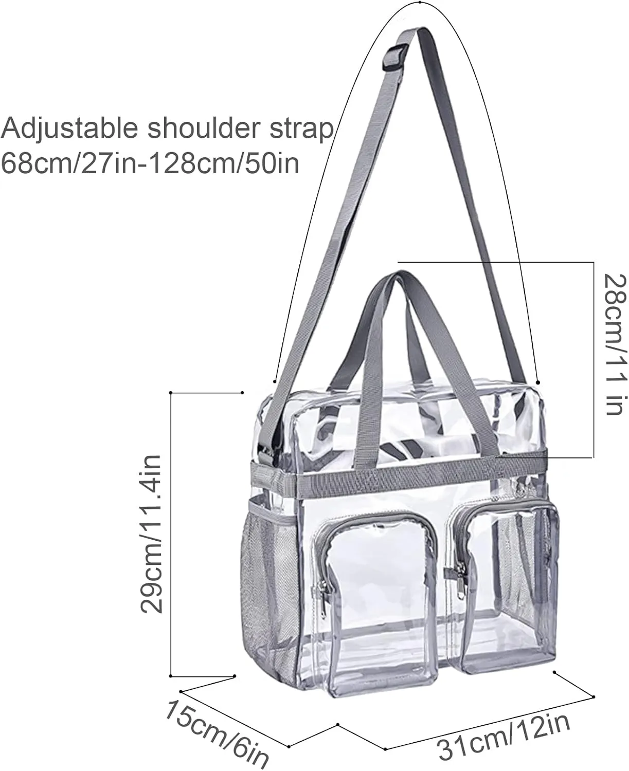 Enkrio Clear Makeup Bag Clear Cosmetic Bag Transparent Travel Cosmetic Storage Bag with 4 External Pockets and Adjustable Shoulder Strap Clear Makeup Bags with Zipper for Toiletries