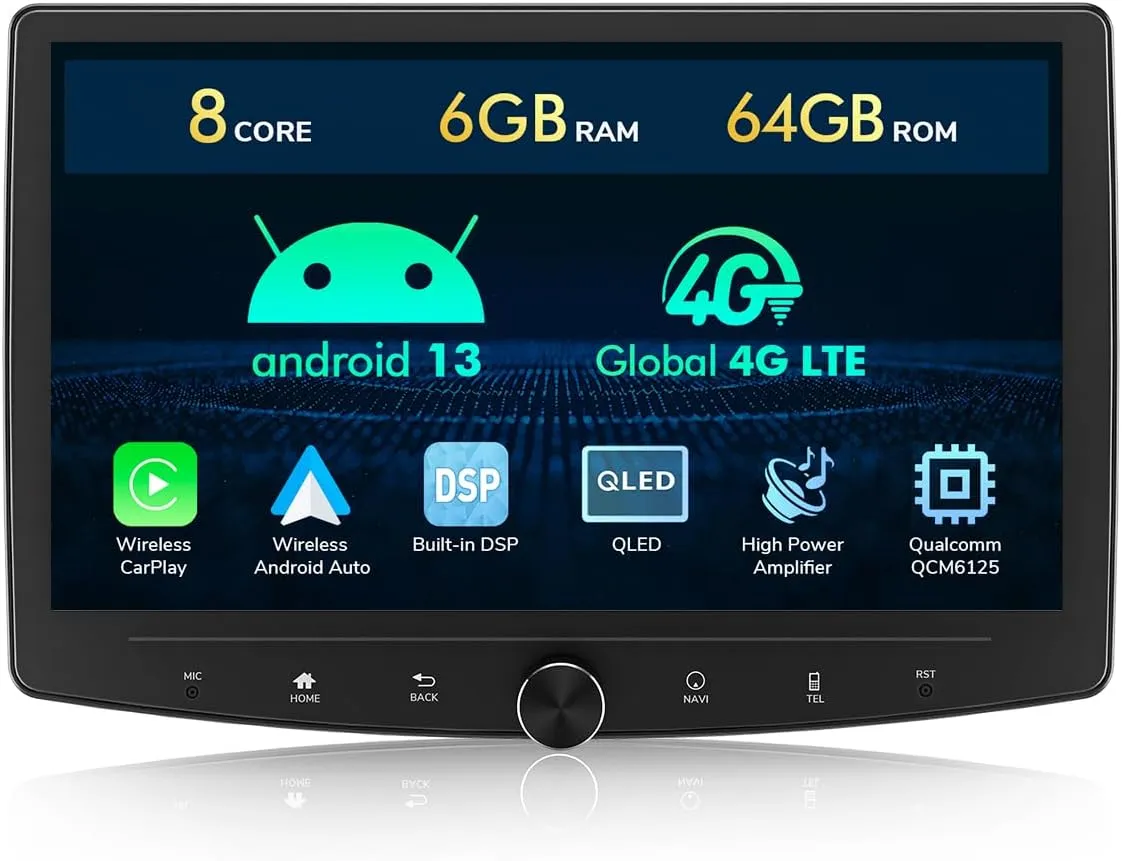 Eonon 6GB 64GB Double Din Car Stereo, 10.1 Inch Wireless CarPlay Android Auto Car Audio Receiver, Android 13 Touchscreen Navigation, Bluetooth, Backup Camera, 4G LTE, DSP -UA13SK-PLUS