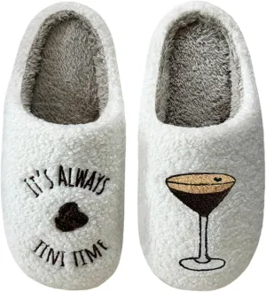 Espresso Martini Slippers for Women Men，Fuzzy Warm Martini Glasses Slippers，Funny Soft Creative Design House Shoes
