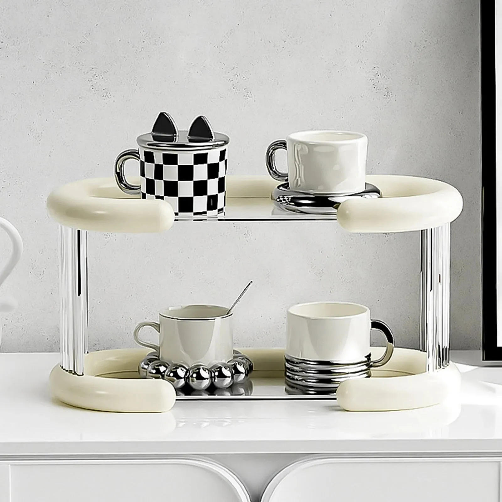 Estante de almacenamiento para tazas de té, bandeja de escritorio para el hogar, botellas de cocina