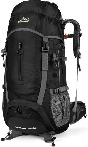 Esup 70L Hiking Backpack Camping Backpack Backpacking Backpack, Mountaineering Backpack with 65L 5L Rain Cover (Black)