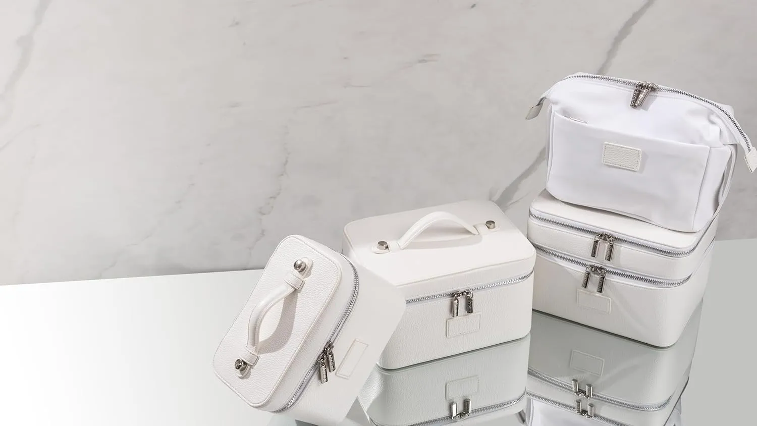 ETOILE - Jet Setter Travel Case Off White Soft Flexible and Foldable Makeup Cosmetic Travel Bag
