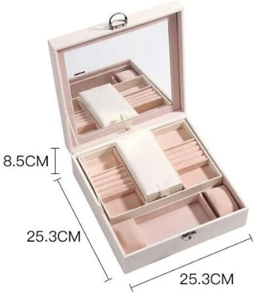 European-Style Jewelry Box PU with Detachable Cosmetic Case with Small Jewelry Box Jewelry Storage Box(Red)