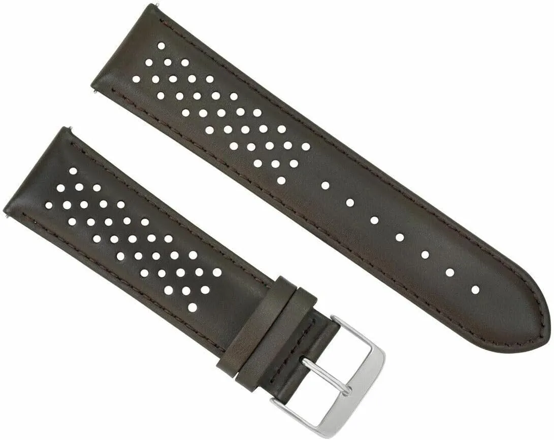 Ewatchparts 24mm Perforated Leather Watch Band Strap Compatible With Tag Heuer Carrera Quick Release Black