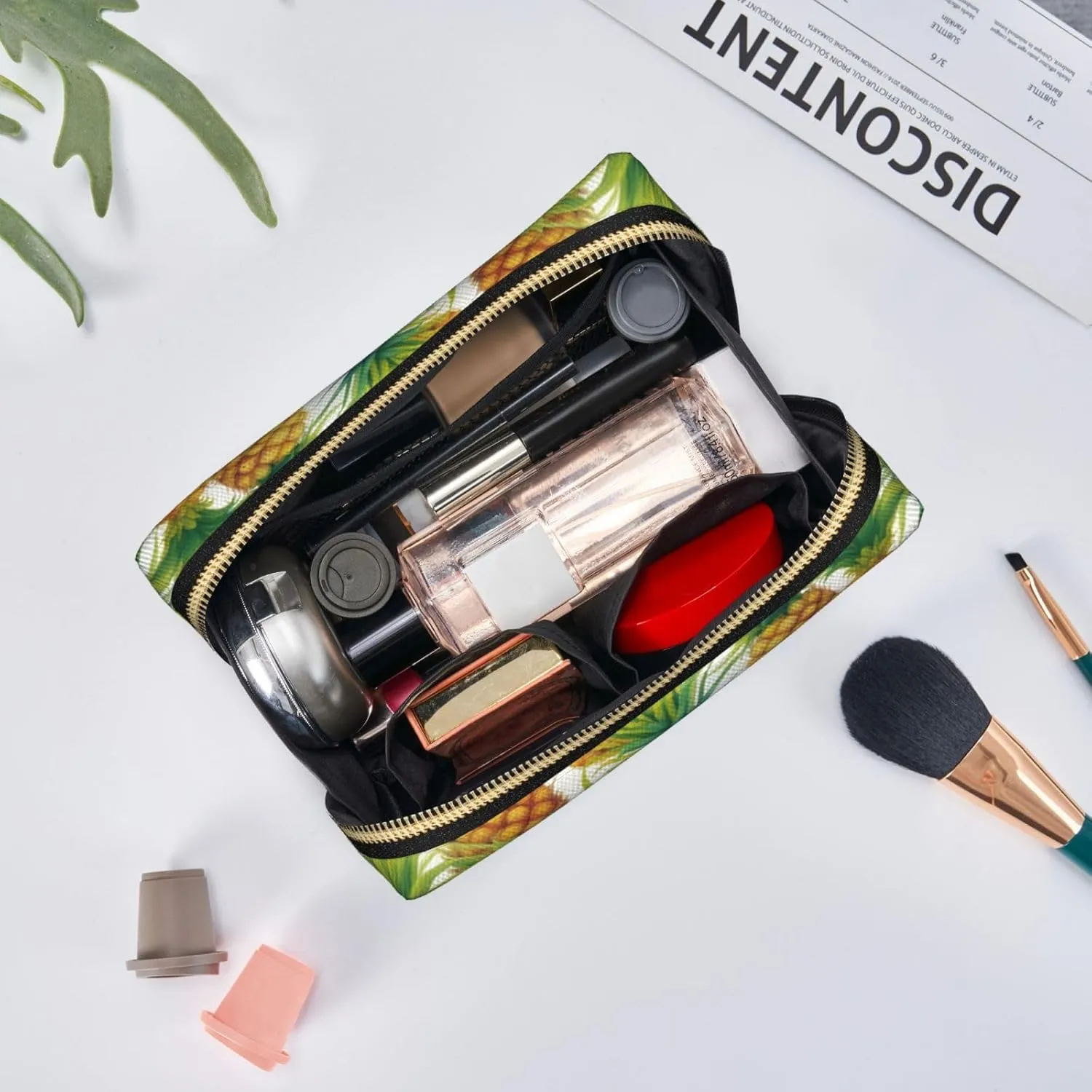 Exotic Tropical Pineapples Leather Toiletry Organizer Bag, Travel-Friendly Makeup Pouch For Women