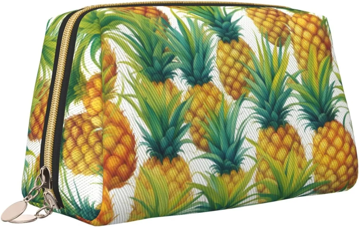 Exotic Tropical Pineapples Leather Toiletry Organizer Bag, Travel-Friendly Makeup Pouch For Women