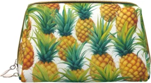 Exotic Tropical Pineapples Leather Toiletry Organizer Bag, Travel-Friendly Makeup Pouch For Women