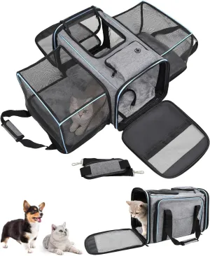 Expandable Travel Pet Bag, Scratch-Resistant Breathable Mesh, Crossbody&Tote Design, Durable&Spacious, Pet Carrier with High-Visibility Windows, Easy-Cleaning Fabric, Removable Soft Pad&Shoulder Strap