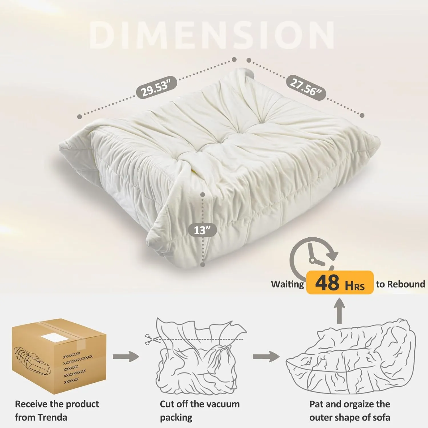 Extra Large 29.5"x27.5" Bean Bag Ottoman Fireside Chair, Memory Foam Foot Rest, Soft Corner Lazy Sofa for Living Room, Bedroom, Dorm & Apartment, Comfy Seat for Adults, Teens, Kids (Beige)