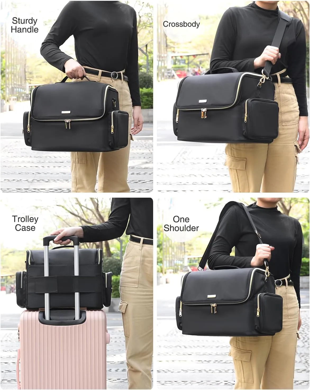 Extra Large Makeup Bag Makeup Artist Bag Professional Cosmetic Bag Travel Organizer Train Case with 4 Small Packet and Adjustable Dividers(Black, Extra Large)