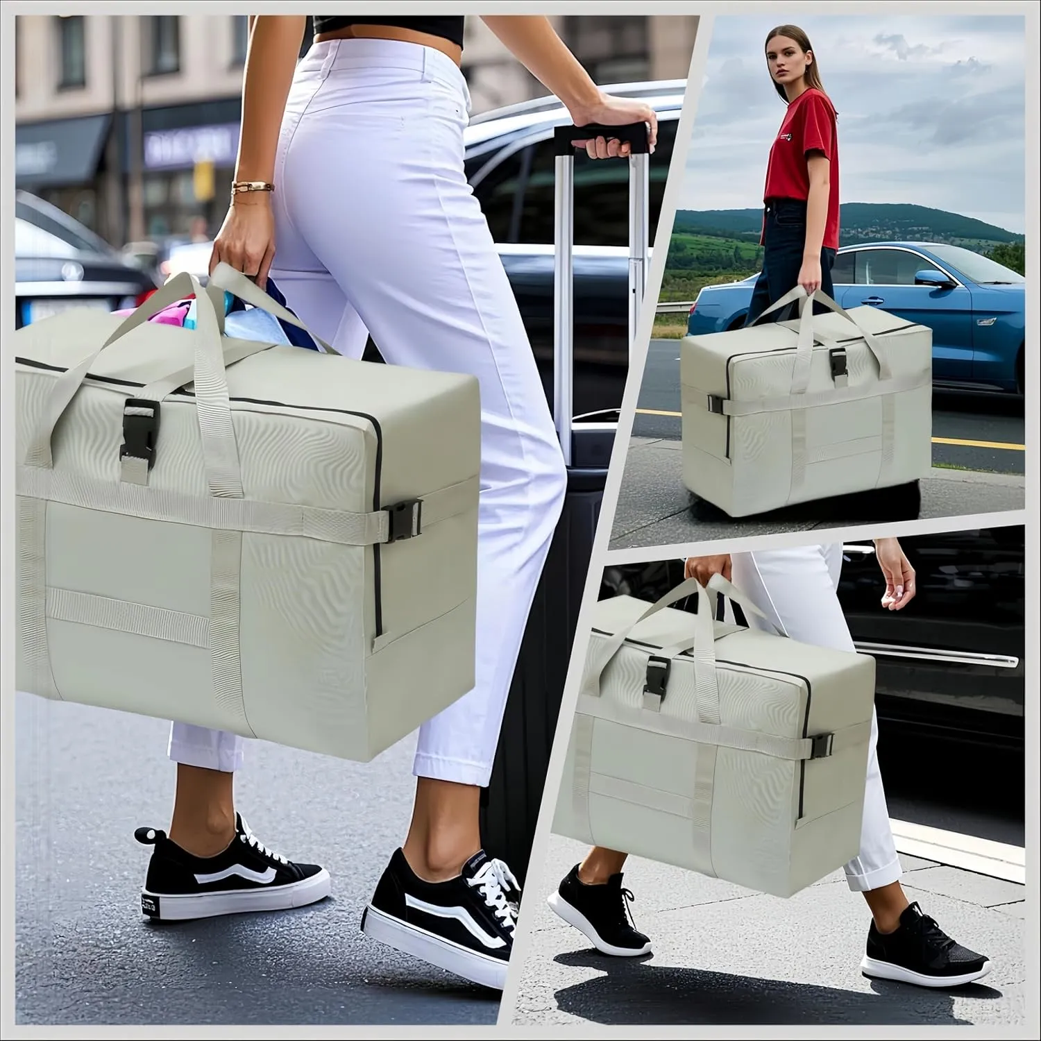 Extra Large Storage Duffle Bag for Travel, Waterproof Carry on Weekend Overnight Storage Bag over Luggage for Airline, Travel, for Men And Women Camping,Moving,Hospital (120L-Silver grey)
