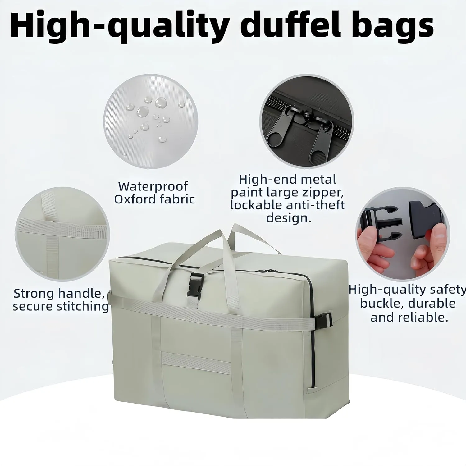 Extra Large Storage Duffle Bag for Travel, Waterproof Carry on Weekend Overnight Storage Bag over Luggage for Airline, Travel, for Men And Women Camping,Moving,Hospital (120L-Silver grey)