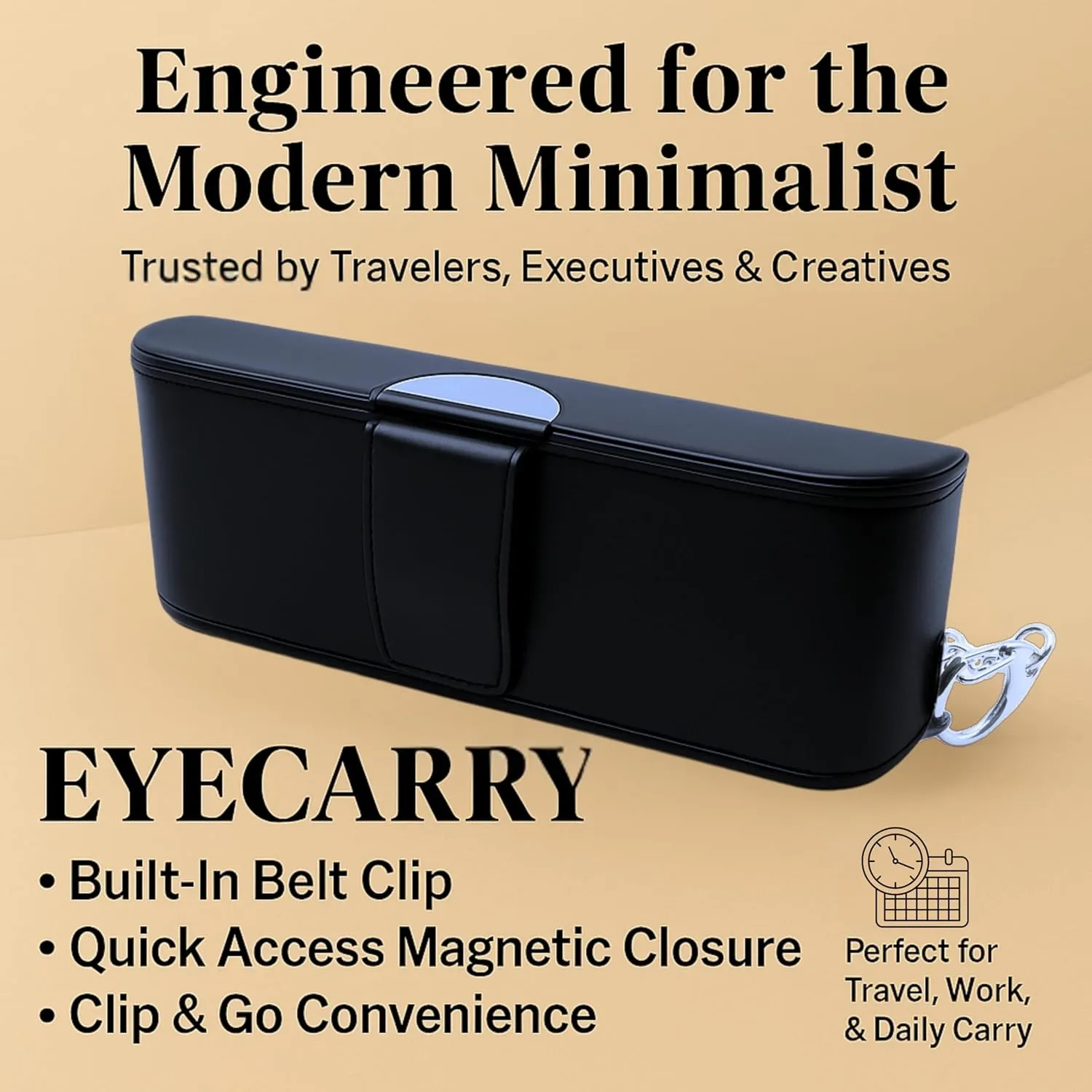 Eyeglasses Case – Vegan Leather Hard Shell Holder, One-Hand Access, Fits Sunglasses, Readers, Blue Light Glasses