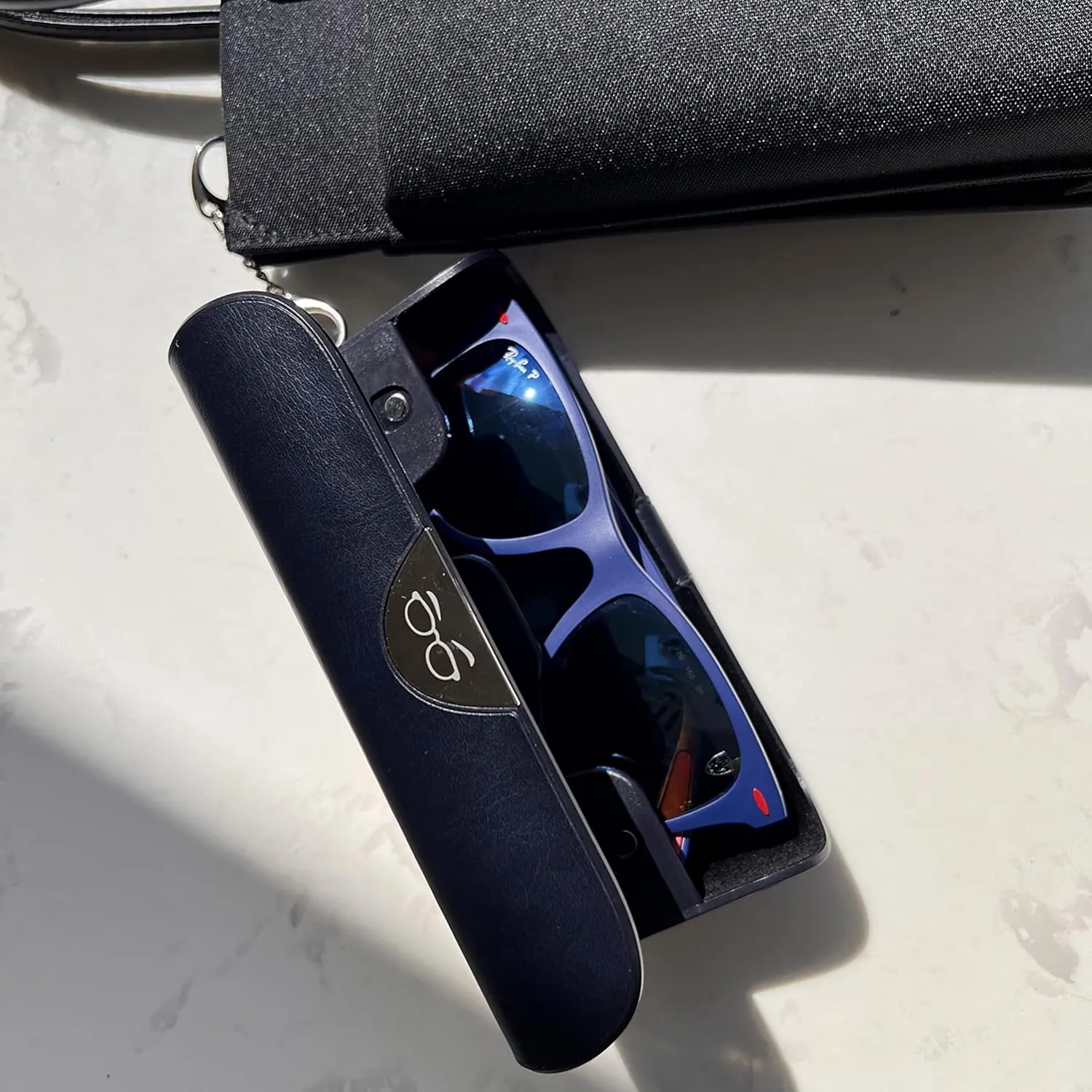 Eyeglasses Case – Vegan Leather Hard Shell Holder, One-Hand Access, Fits Sunglasses, Readers, Blue Light Glasses