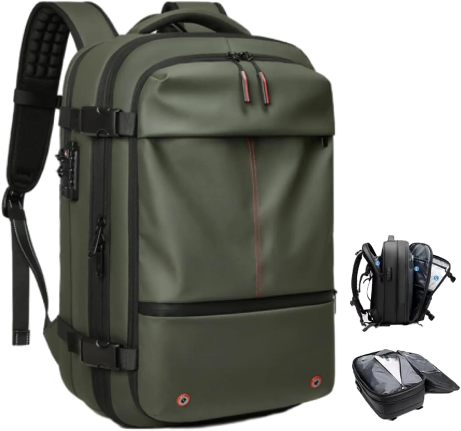 ezyvac Travel Backpack with Pump, Vacuum Sealed Travel Backpack, Large Capacity Travel Vacuum Bag with Combination Lock (green)