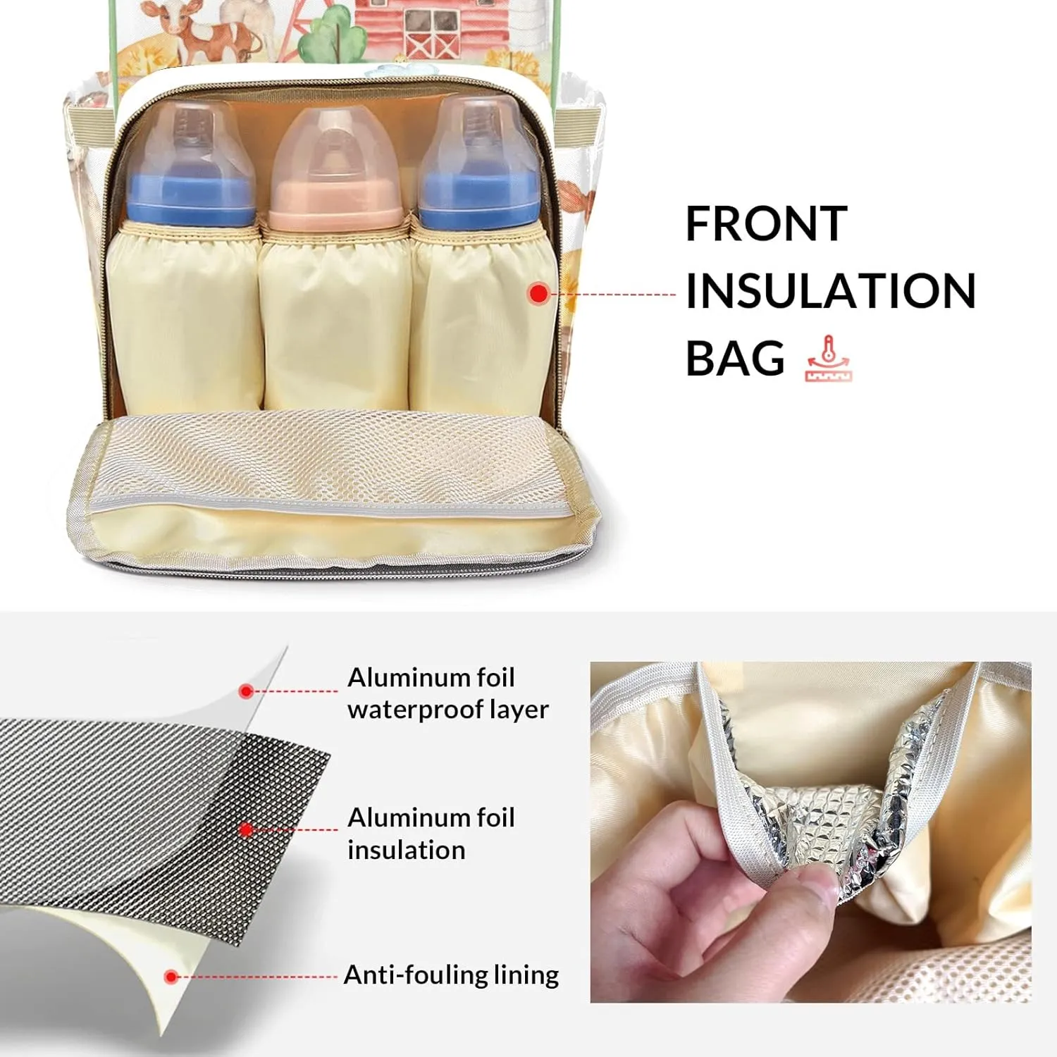 Farm Life Cow Sheep Personalized Large Capacity Diaper Bags,Custom Name Backpack Casual Daypack Bag Nappy Bag Gifts