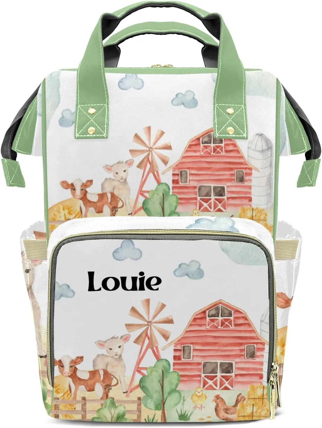 Farm Life Cow Sheep Personalized Large Capacity Diaper Bags,Custom Name Backpack Casual Daypack Bag Nappy Bag Gifts