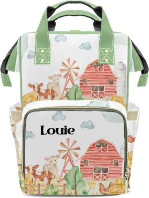 Farm Life Cow Sheep Personalized Large Capacity Diaper Bags,Custom Name Backpack Casual Daypack Bag Nappy Bag Gifts