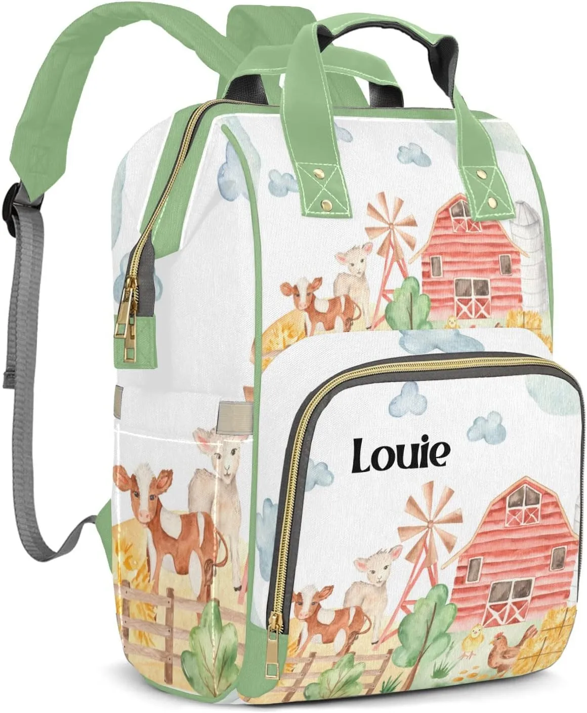 Farm Life Cow Sheep Personalized Large Capacity Diaper Bags,Custom Name Backpack Casual Daypack Bag Nappy Bag Gifts