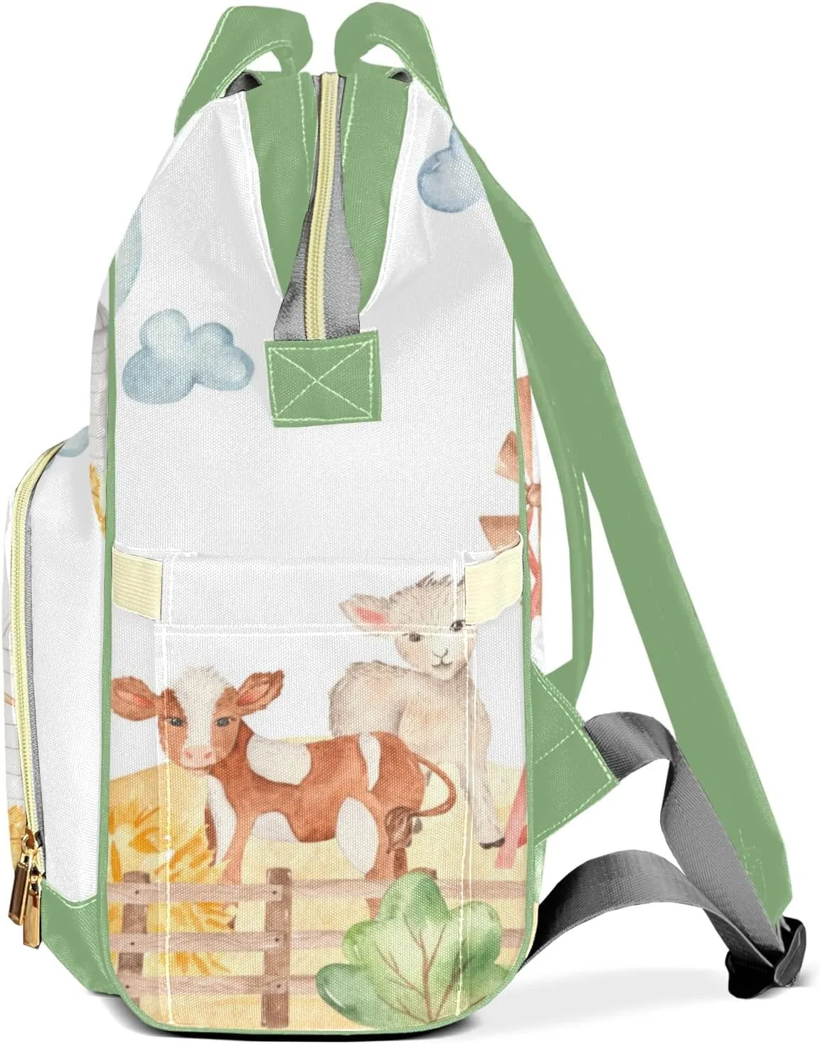Farm Life Cow Sheep Personalized Large Capacity Diaper Bags,Custom Name Backpack Casual Daypack Bag Nappy Bag Gifts