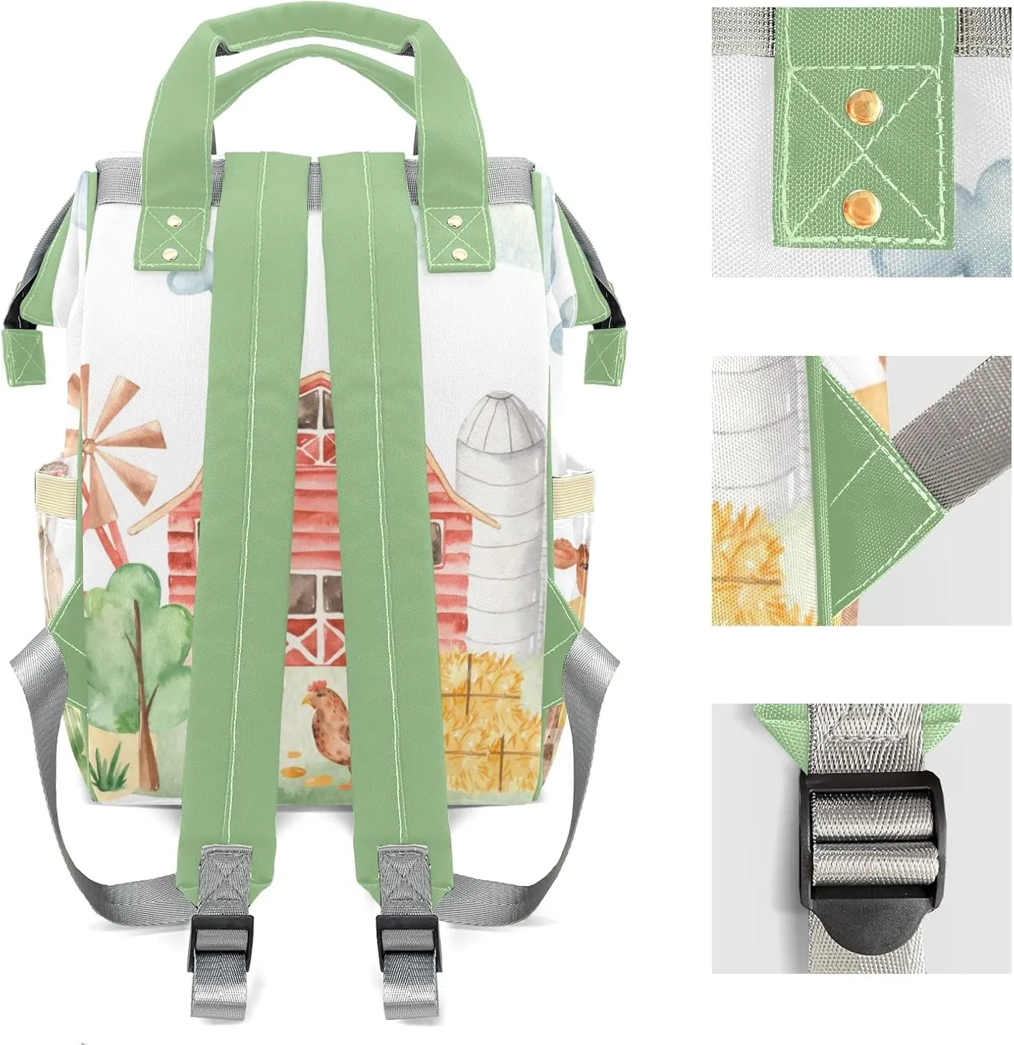 Farm Life Cow Sheep Personalized Large Capacity Diaper Bags,Custom Name Backpack Casual Daypack Bag Nappy Bag Gifts