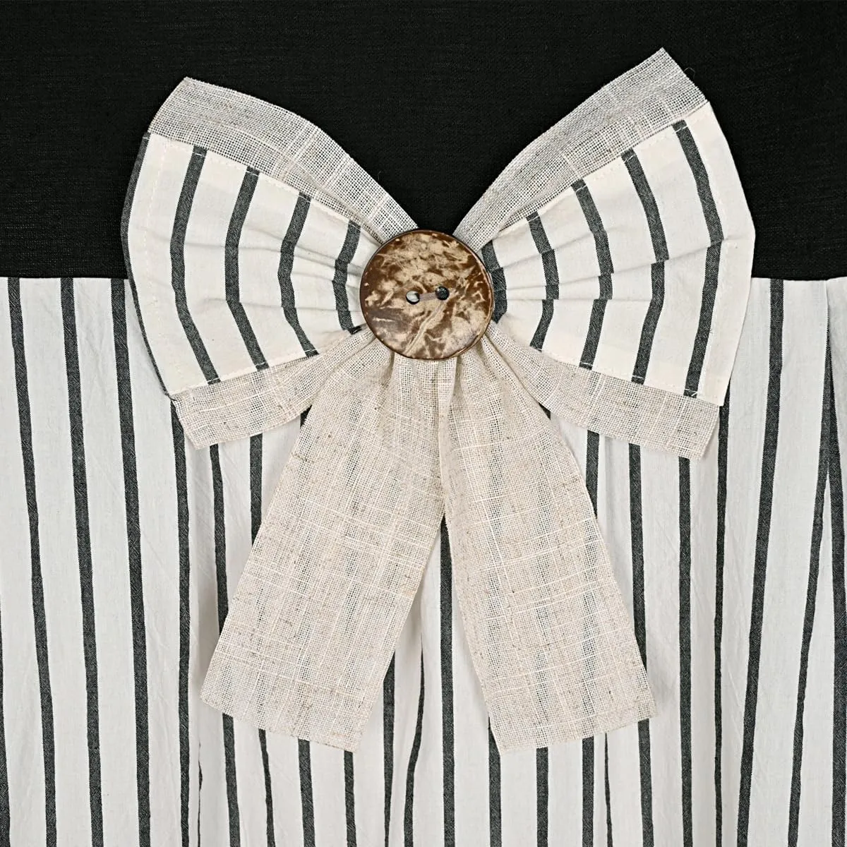 Farmhouse Black Shower Curtain,Bowknot,Cotton Woven and Cotton Blend Fabric,Pleated Black Stripe,Country Style,72x72 in