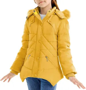 FARVALUE Girls' Winter Coats Fur Hooded Warm Puffer Jacket Coat for Girls