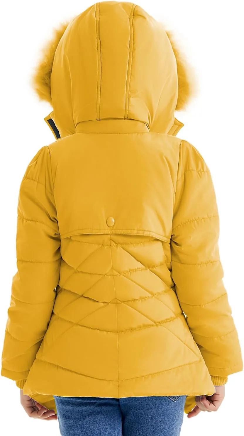FARVALUE Girls' Winter Coats Fur Hooded Warm Puffer Jacket Coat for Girls