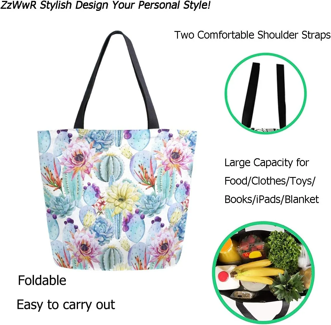 Fashion Beautiful Printed Pattern Extra Large Shoulder Tote Bag for Beach Travel Weekender Gym Grocery Shopping