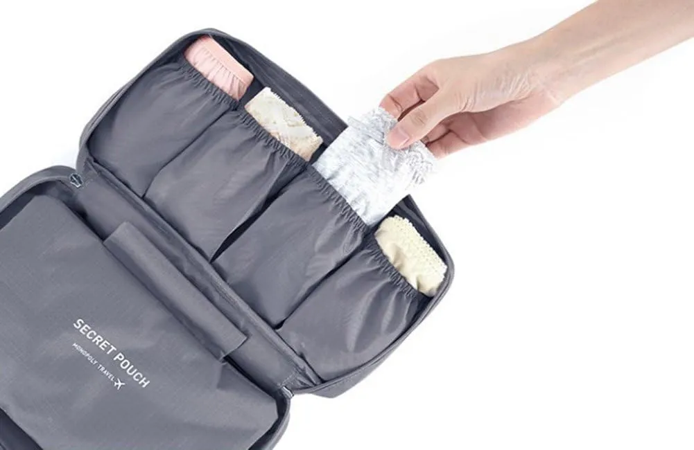 Fashion Portable Multi-Functional Travel Organizer Cosmetic Make-up Bag Luggage Storage Case Bra Underwear Pouch (Grey)