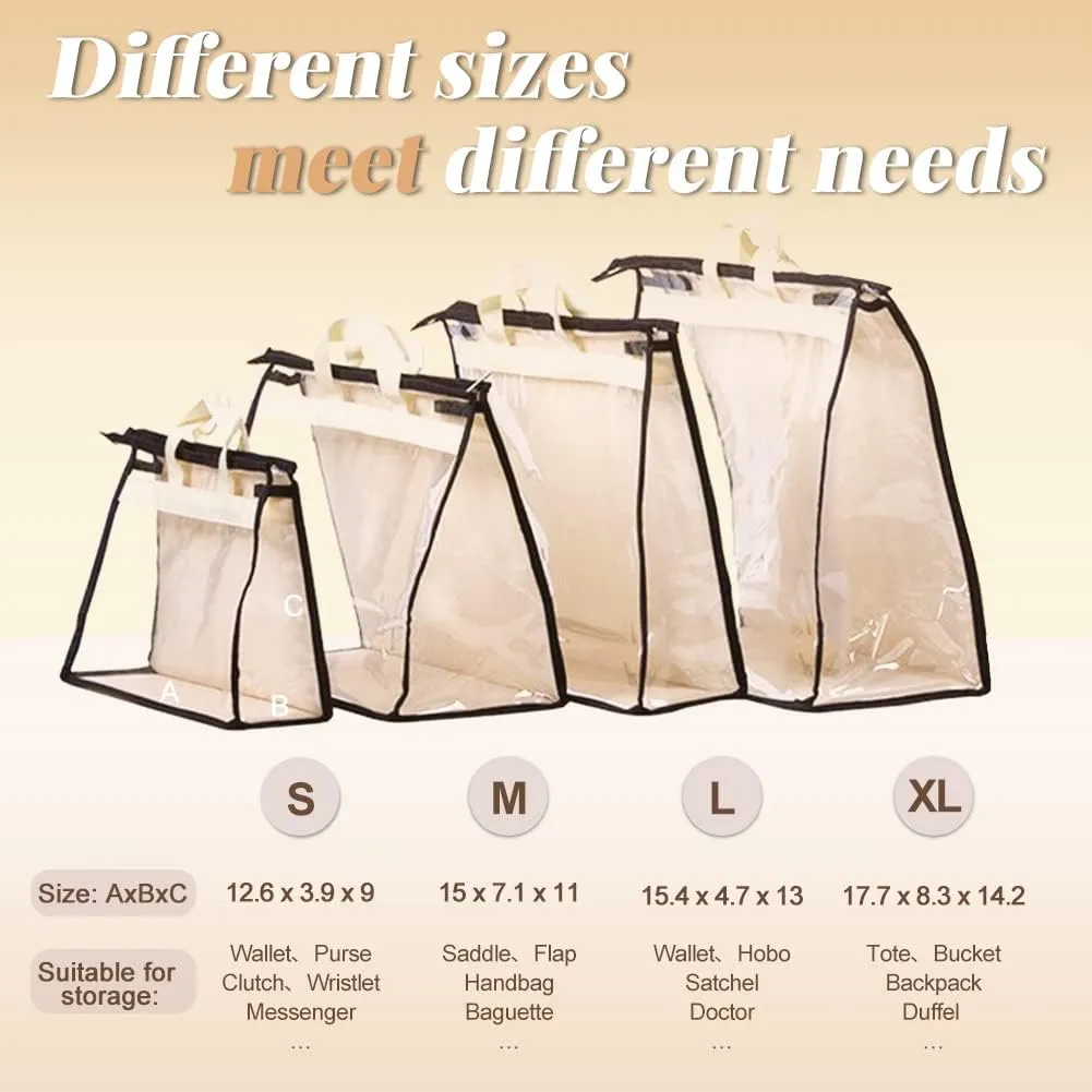 fazhongfa 5 PCS Hanging Handbag Storage Organizer Non-Woven Transparent Dust-proof Homewares Purse Wallet Closet Storage Bag with Zipper and Handle (XL)