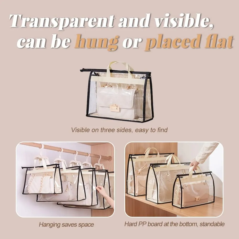 fazhongfa 5 PCS Hanging Handbag Storage Organizer Non-Woven Transparent Dust-proof Homewares Purse Wallet Closet Storage Bag with Zipper and Handle (XL)