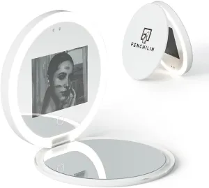 FENCHILIN Travel Compact Mirror with UV Camera for Sunscreen Test, 2X Magnification Portable Lighted Mirror for Handbag Pocket, 3.5 Inch