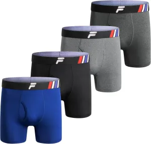 Fila Men's 6" Boxer Briefs Fly Front, 90% Polyester 10% Spandex, 4-Pack