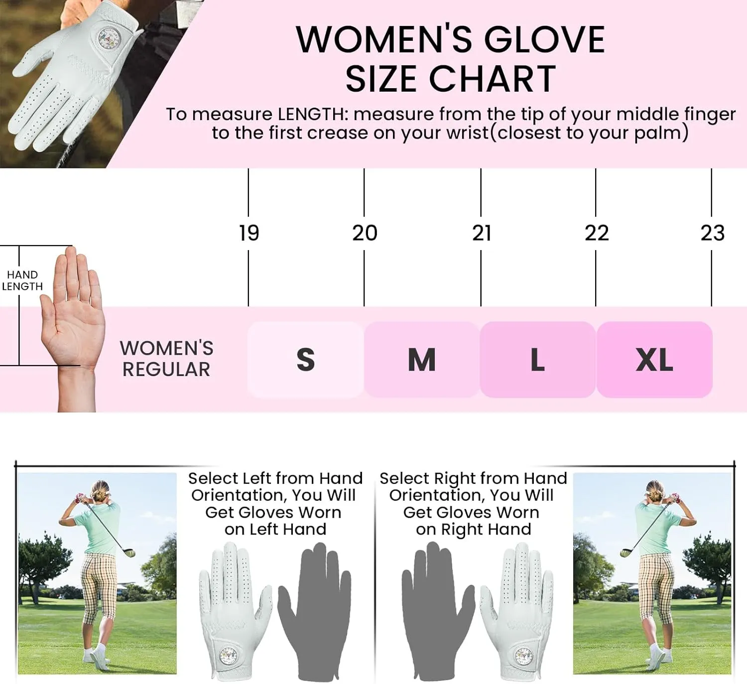 FINGER TEN Golf Gloves Women Right Handed Golfer Left Hand Cabretta Leather with Ball Marker 1 Pack Womens Ladies Golf Glove Non Slip All Weather Grip