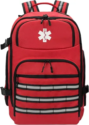 First Aid Backpack,Empty Emergency Medical Backpack,with Reflective Strip for Camping Hiking Daycare Outdoors,Red (Bag Only)