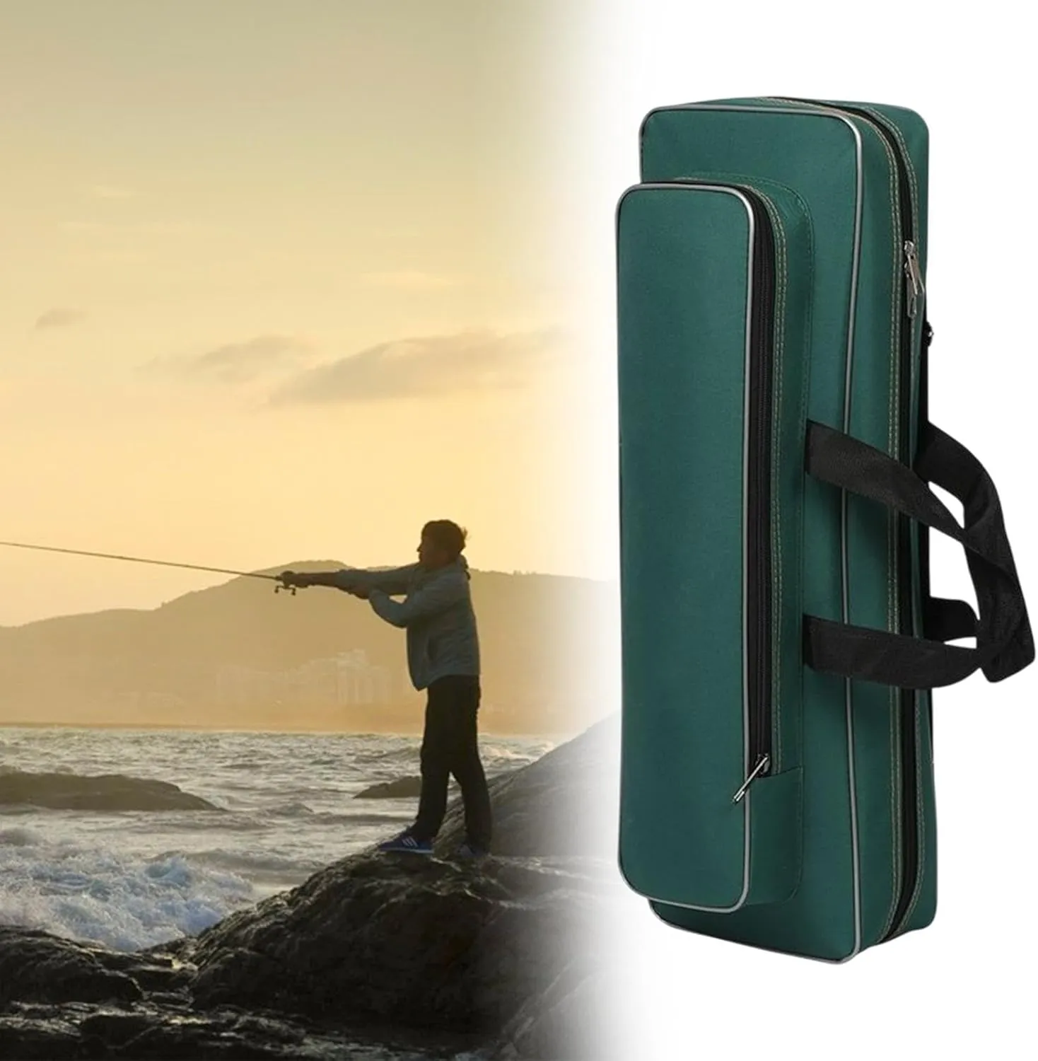 Fishing Tools Bag Fishing Rod Case Adjustable Shoulder Strap Large Capacity Rod Carrier Shoulders Bag for Ice Fishing Travel, Dark Green, 60cm