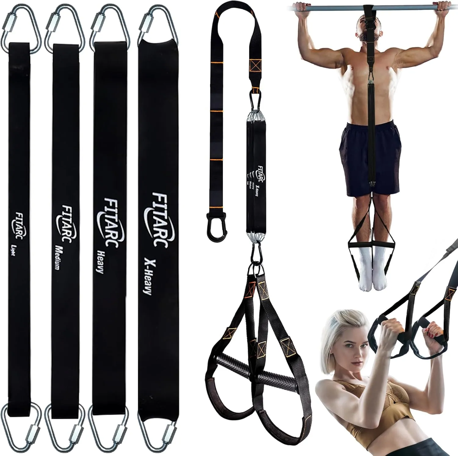 Fitarc Pull Up Assistance Bands Set,Pull Up Assist Strap with Handle,14 Levels of Assistance Up to 300LBS