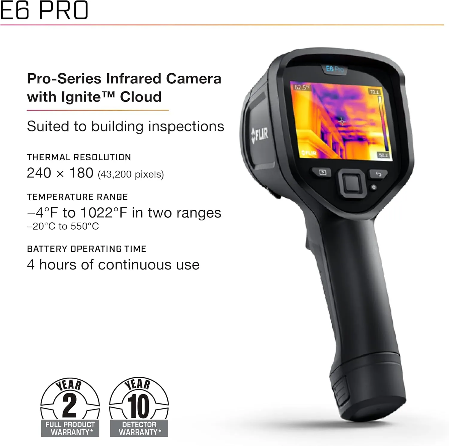 FLIR E6 Pro - Commercial Thermal Imaging Camera with Wifi. High Resolution Infrared Camera with FLIR Ignite Cloud