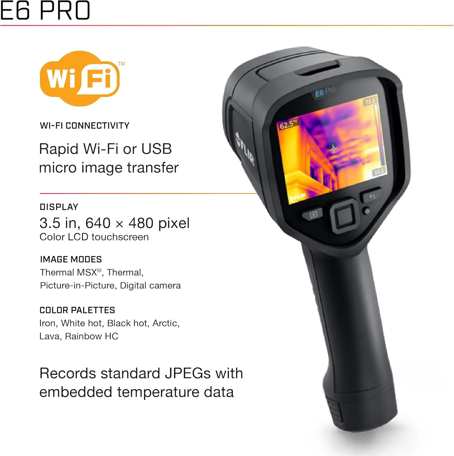FLIR E6 Pro - Commercial Thermal Imaging Camera with Wifi. High Resolution Infrared Camera with FLIR Ignite Cloud